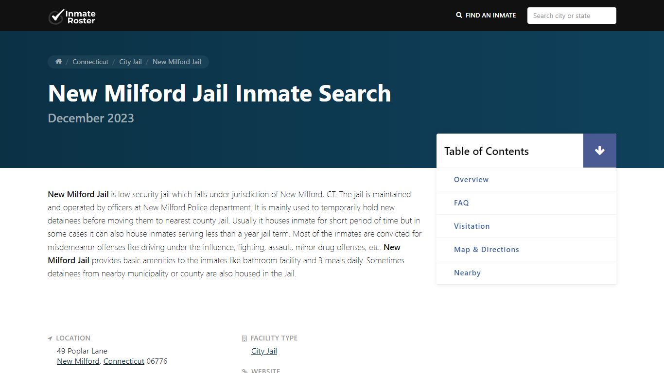 Inmate Search | New Milford Jail - New Milford, CT