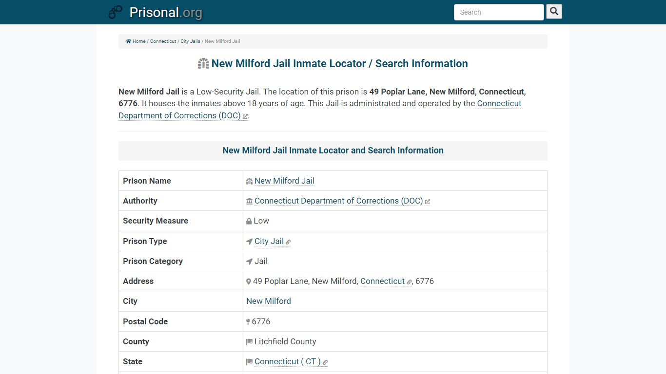 New Milford Jail-Inmate Locator/Search Info, Phone, Fax, Email ...